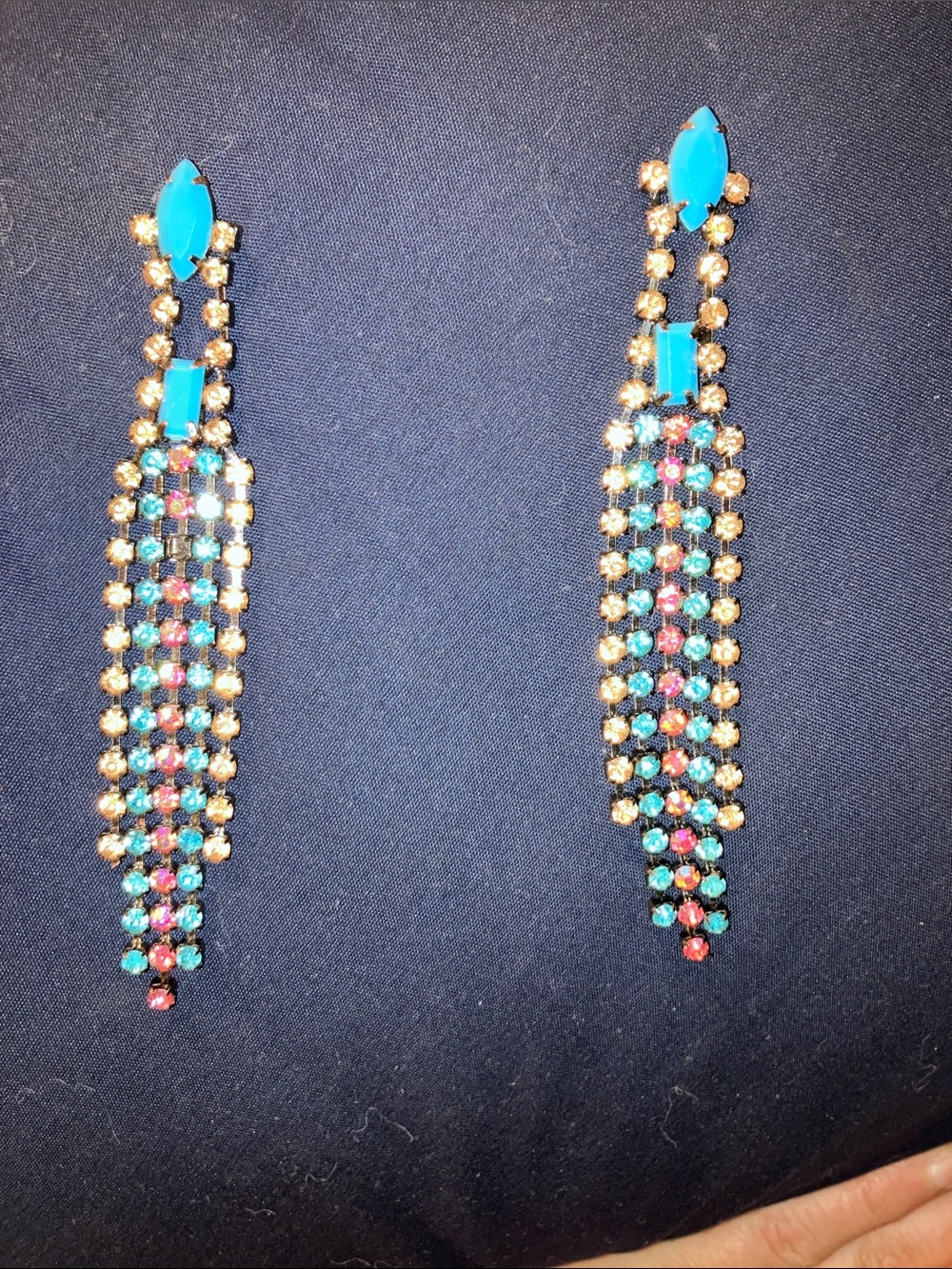 Source Unknown Vintage Turquoise and Multicolor Crystal Chandelier Earrings